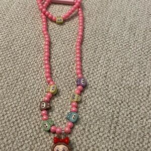 Fashion Bug Pink Beaded Necklace with Cartoon Charms